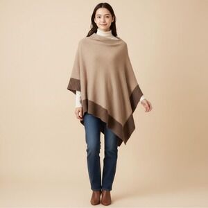 Celeste Women's Beige Cashmere Wool Blend Poncho Wrap Sweater OS elevated basic